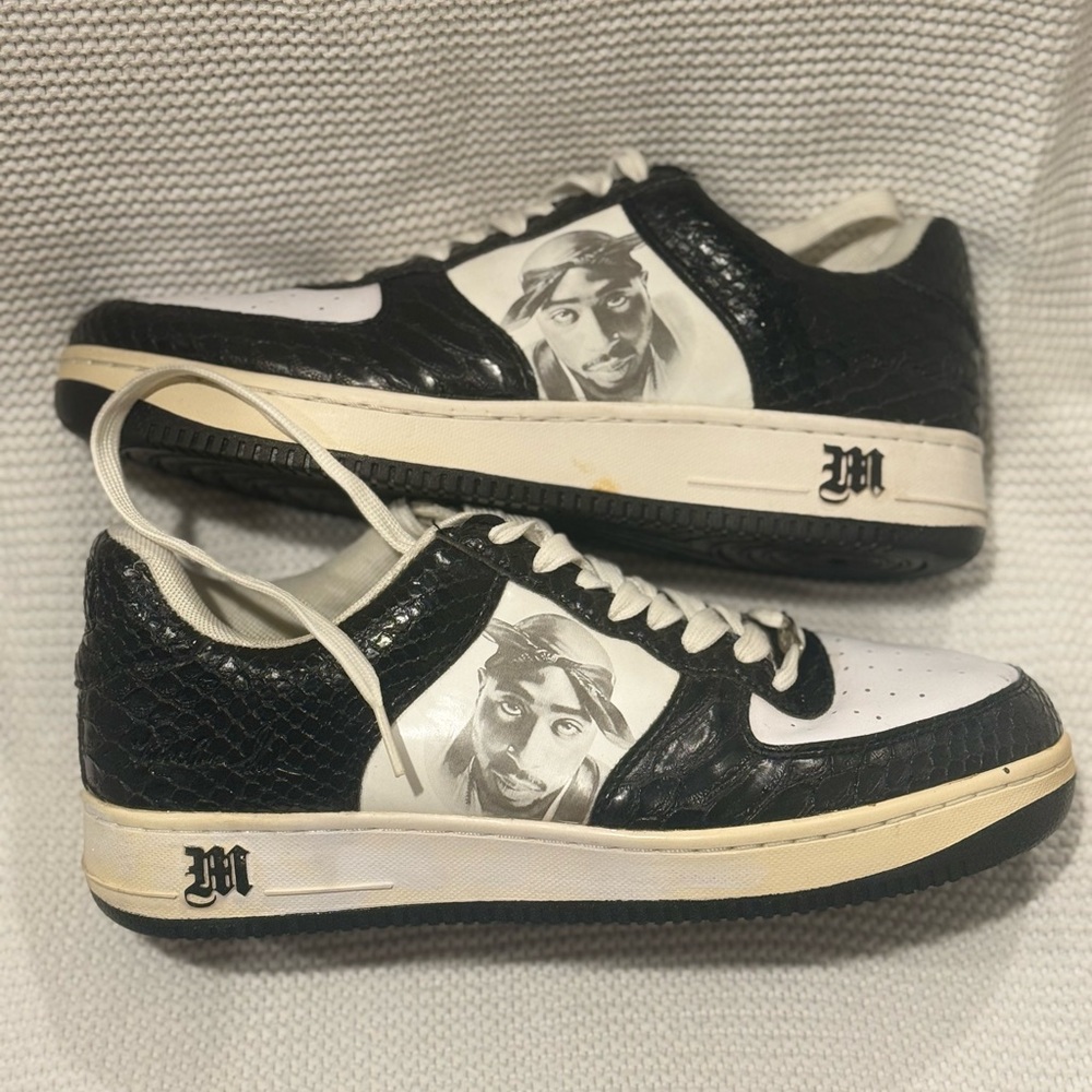Makaveli Branded, Black and White Tupac Shakur Men's Sneakers
